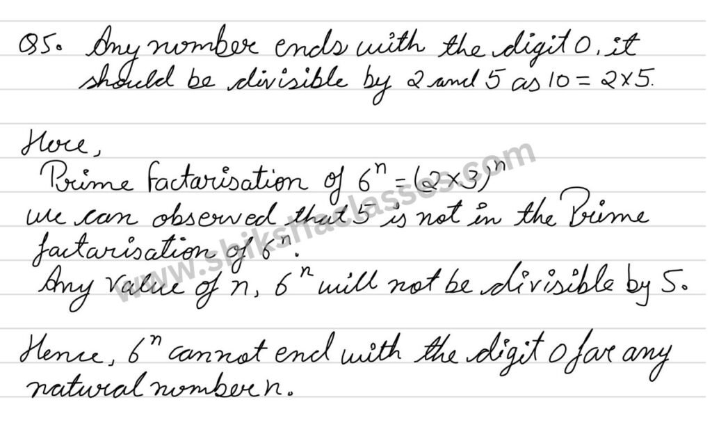 Question 5: Check whether 6n can end with the digit 0 for any natural number n.